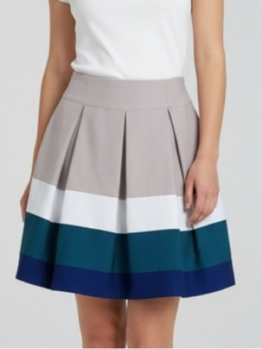 Zara Color Block Skirt with White, Teal & Royal Blue Bands